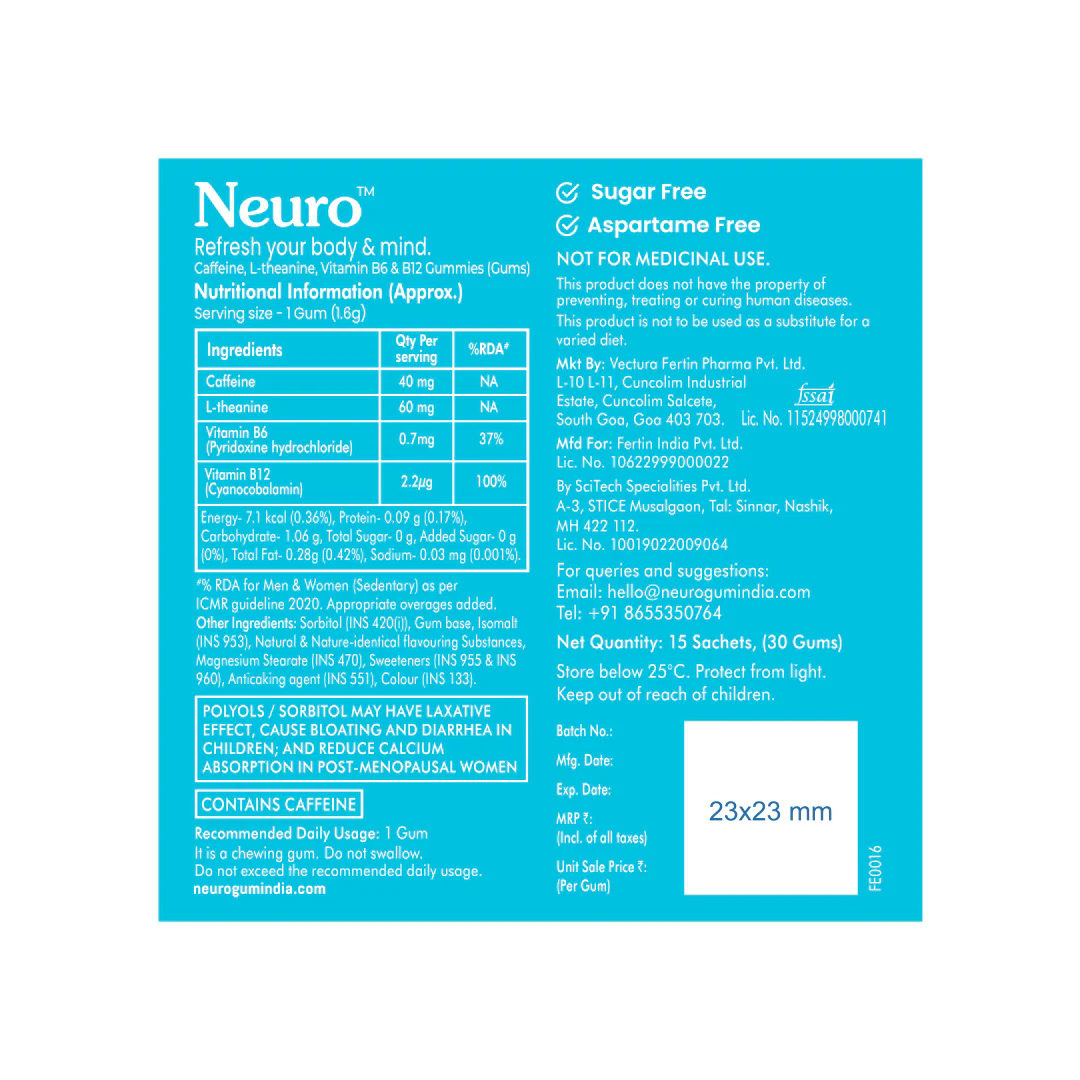 NeuroGum Energy Caffeine Gums - Peppermint (30 Pieces: 15 X 2 gum sachets) - Image 12