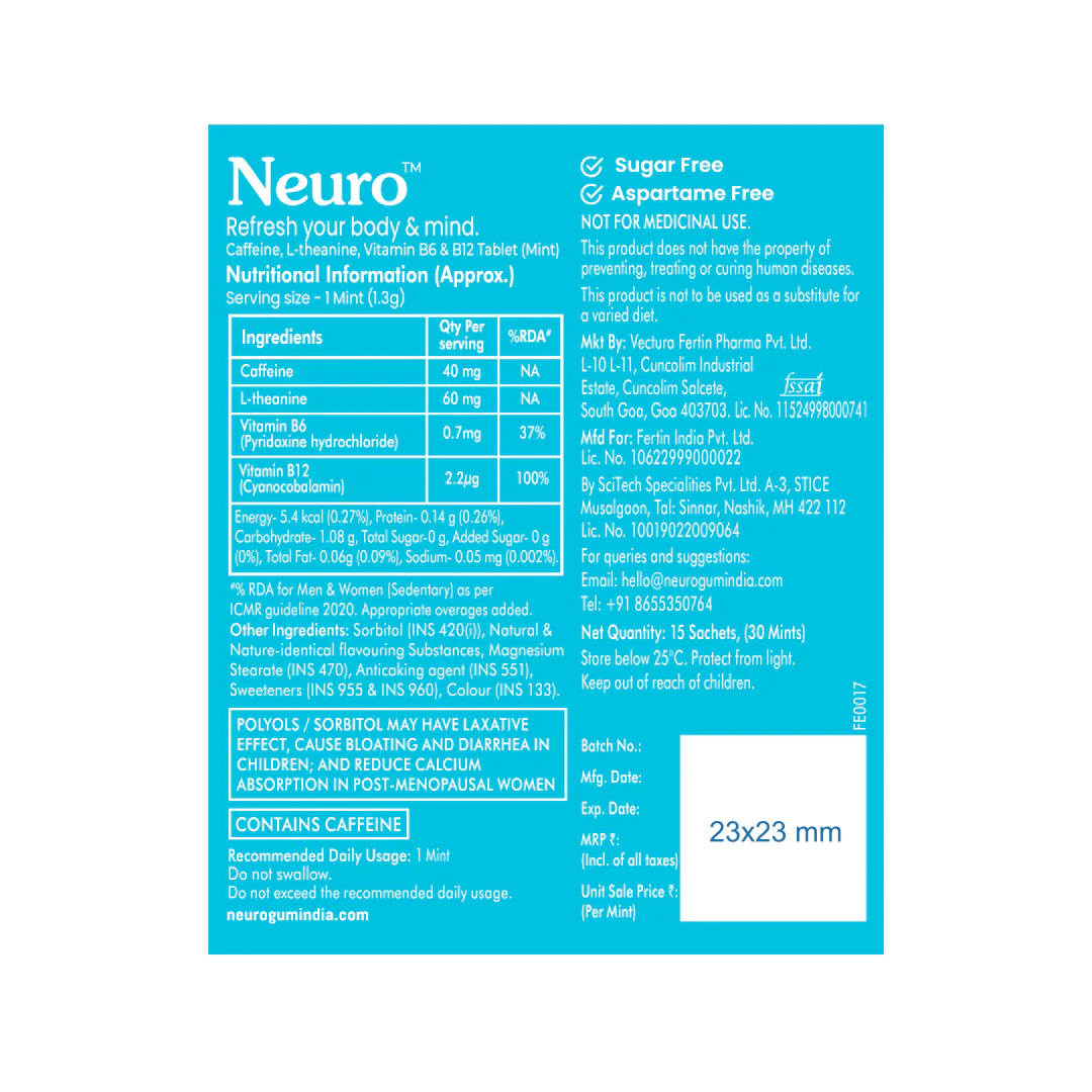 Neuro Caffeine Mints - Peppermint (30 Pieces: 15 X 2 mint sachets) - Image 12